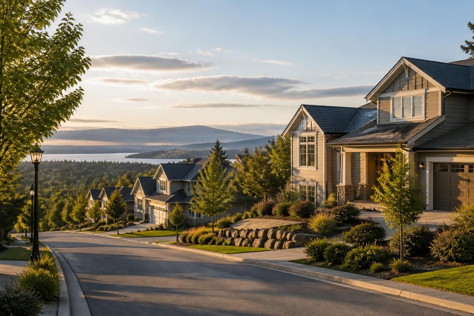 Ridge-top neighborhood with homes and tree-lined streets