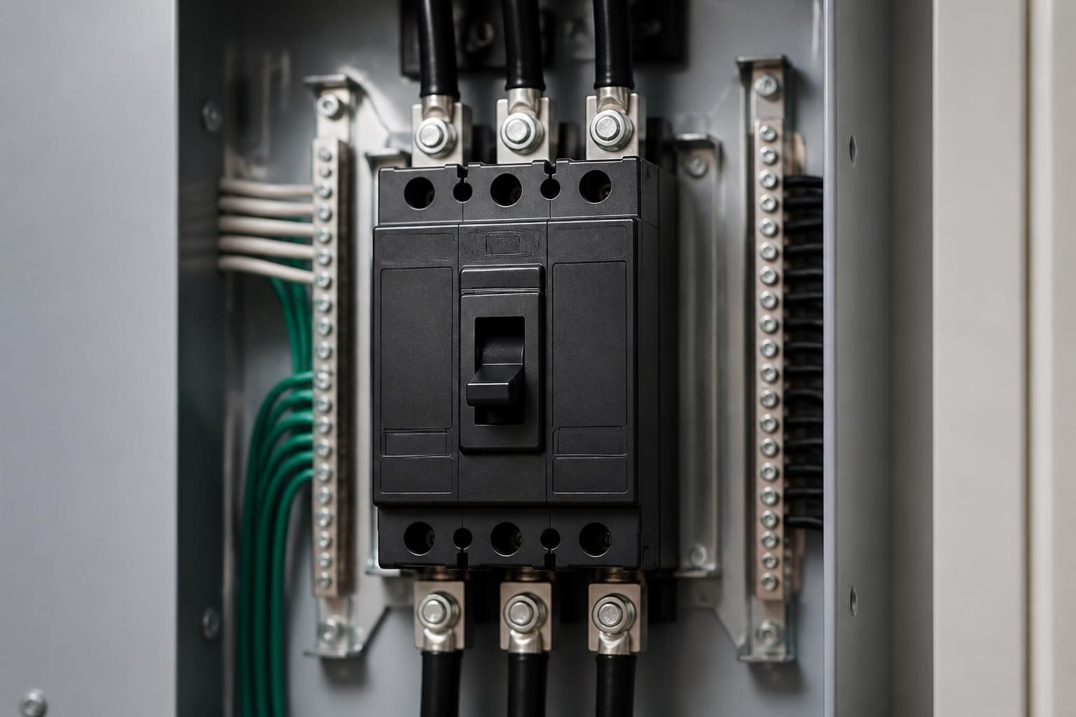 Serviced circuit breaker inside a tidy electrical panel