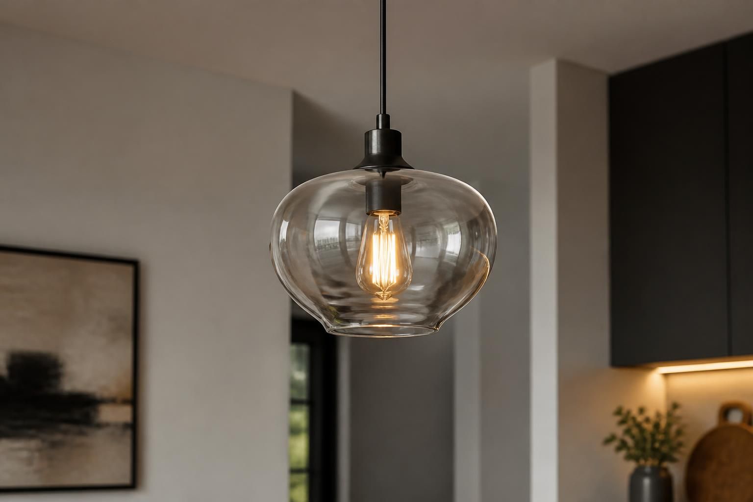 Finished pendant light installation in a modern room