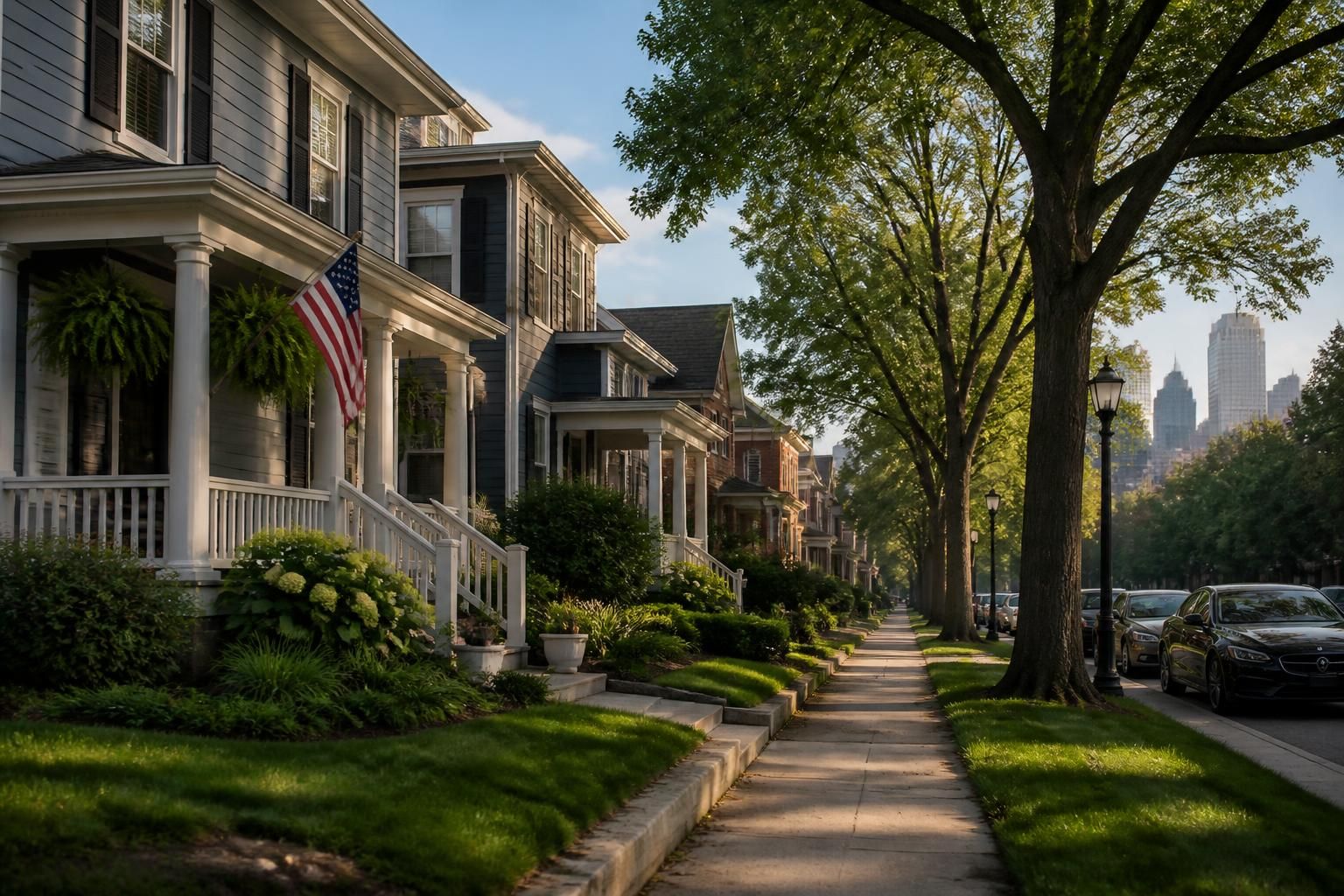 Tree-lined residential street with classic homes